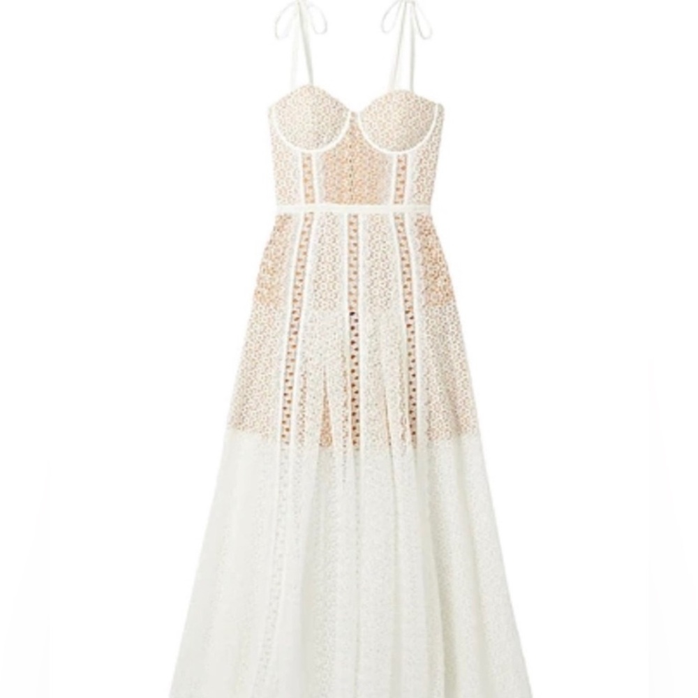 NWT Self-Portrait Lace Panel Midi White Dress